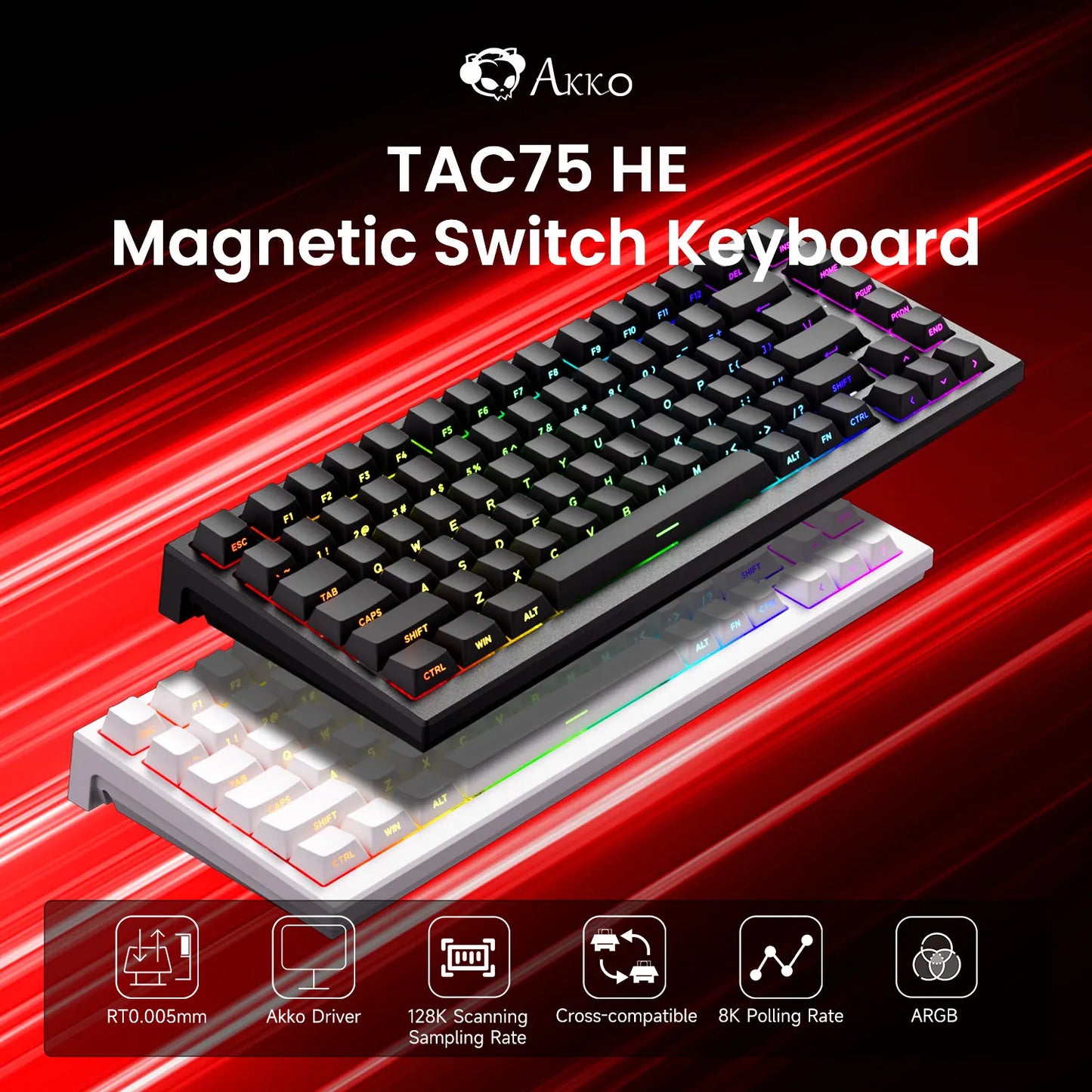 Akko TAC75 HE Magnetic Keyboard 75% Magnetic Switch Rapid Trigger 0.005mm ARGB 8K Polling Rate Wired Gamer Customized Keyboard