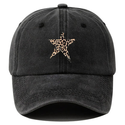 Retro imitation baseball cap with leopard print star design for leisure outdoor travel, fishing, and hiking