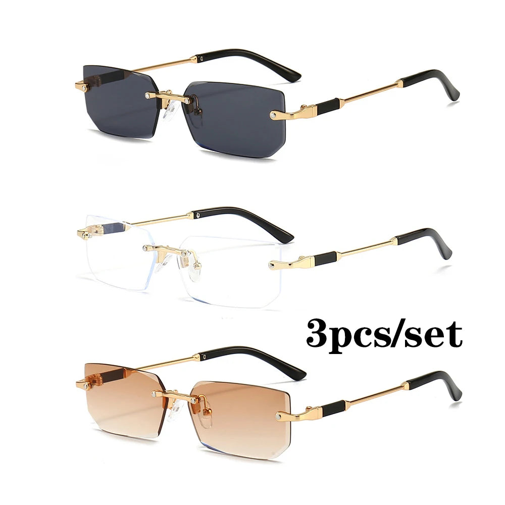 Fashion Rimless Rectangle Sunglasses Popular Women Men Shades Small Square Sun Glasses For Female Male Summer Traveling