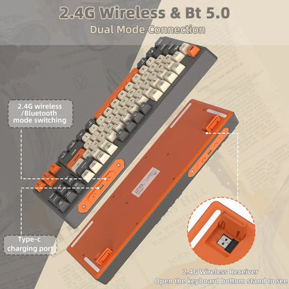 M87 Wireless Gaming Keyboard, Bluetooth 5.0/2.4GHz with Dual Mode 2-in-1 Receiver, 87 Keys TKL Rainbow LED Backlit Quiet Keyboard