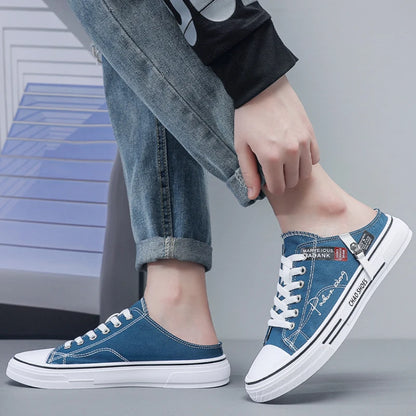 Tendance Designers hommes demi pantoufles été homme chaussures vulcanisées antidérapant résistant à l'usure chaussures en toile chaussures à bouche peu profonde pour hommes