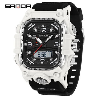 SANDA 6310 Men's Electronic Watch Multifunctional Luminous Alarm Clock Calendar Stopwatch Dual Display Digital Watches for Man