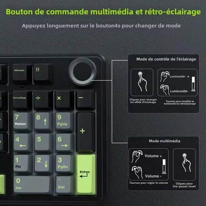 AULA F99PRO Gaming Mechanical Keyboard 99 Key Three Mode Wireless Hot Swappable Gasket Structure Custom Keyboard with Media Knob