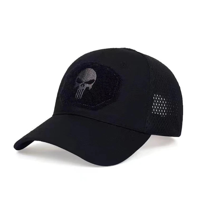 2024 New Summer Camouflage Skull Baseball Mesh Cap Adjustable Airsoft Outdoor Tactical Hiking Casquette Hats For Men Women