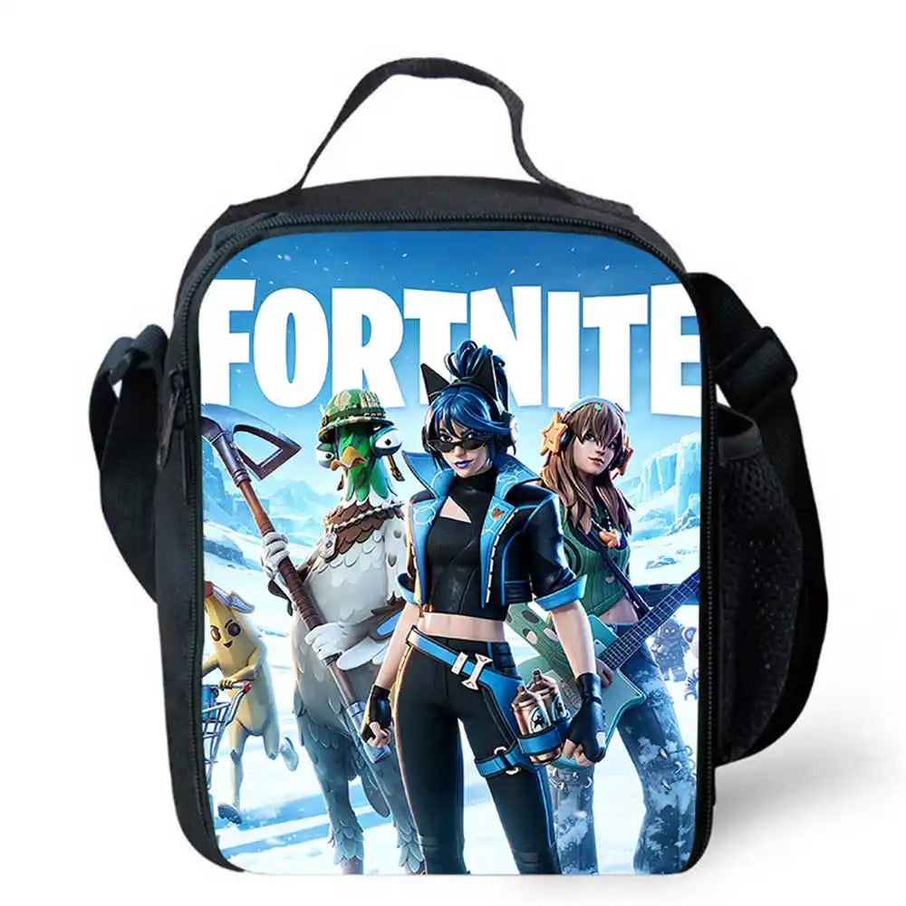 Children's Cartoon Fortnite Picnic Bag For Boys and Girls Age 5-10，Kids Insulated Cooler Lunch Bags Cute Portable Lightweight