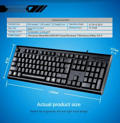 Teclado Individual Q9 USB de Conetor Quadrado para Escritório e Casa, PS2 de Conetor Redondo, com Fio para Computador de Secretária
