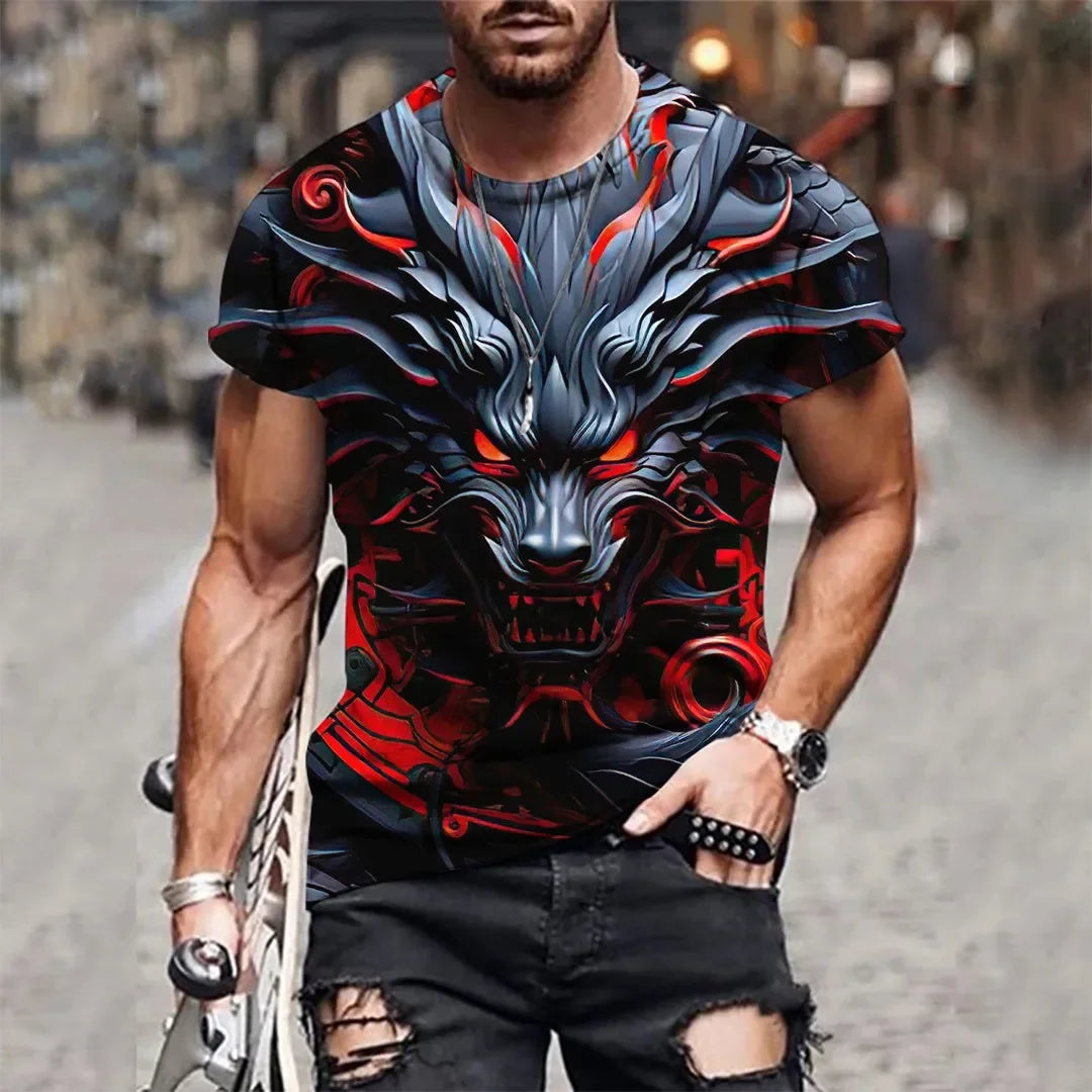 Summer New Men's O-neck T-shirt Flame Magic Dragon 3D Print Casual Breathable Lightweight Versatile Design Short Sleeve Manswear