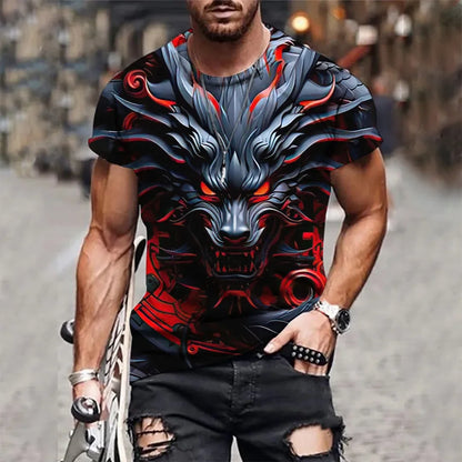Summer New Men's O-neck T-shirt Flame Magic Dragon 3D Print Casual Breathable Lightweight Versatile Design Short Sleeve Manswear