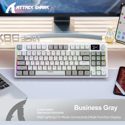 Attack Shark K86 Wireless Mechanical Keyboard, TFT Display, Metal Knob,RGB Backlit, Hot-Swappable, Bluetooth for Gaming & Office