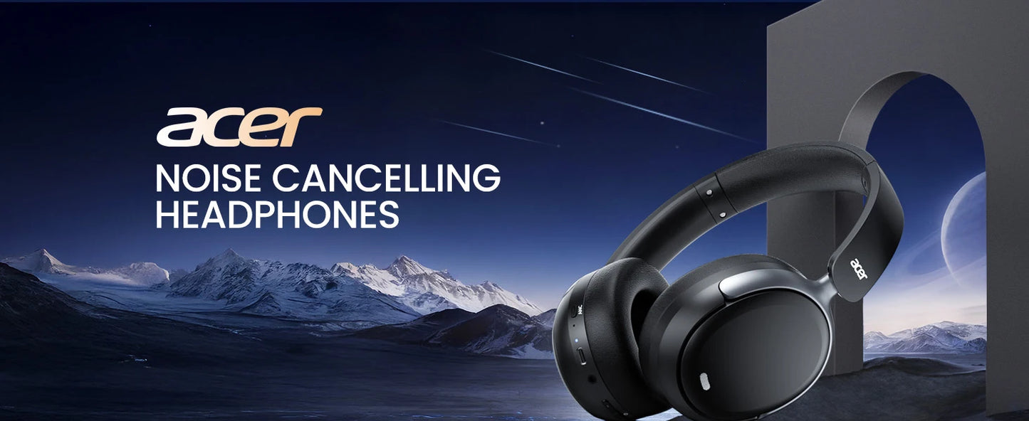 Acer OHR516 ANC Wireless Headphones Noise Cancelling Hi-Res Bluetooth Headset with 40mm Driver, Spatial Audio Over Ear Headphones with Mic