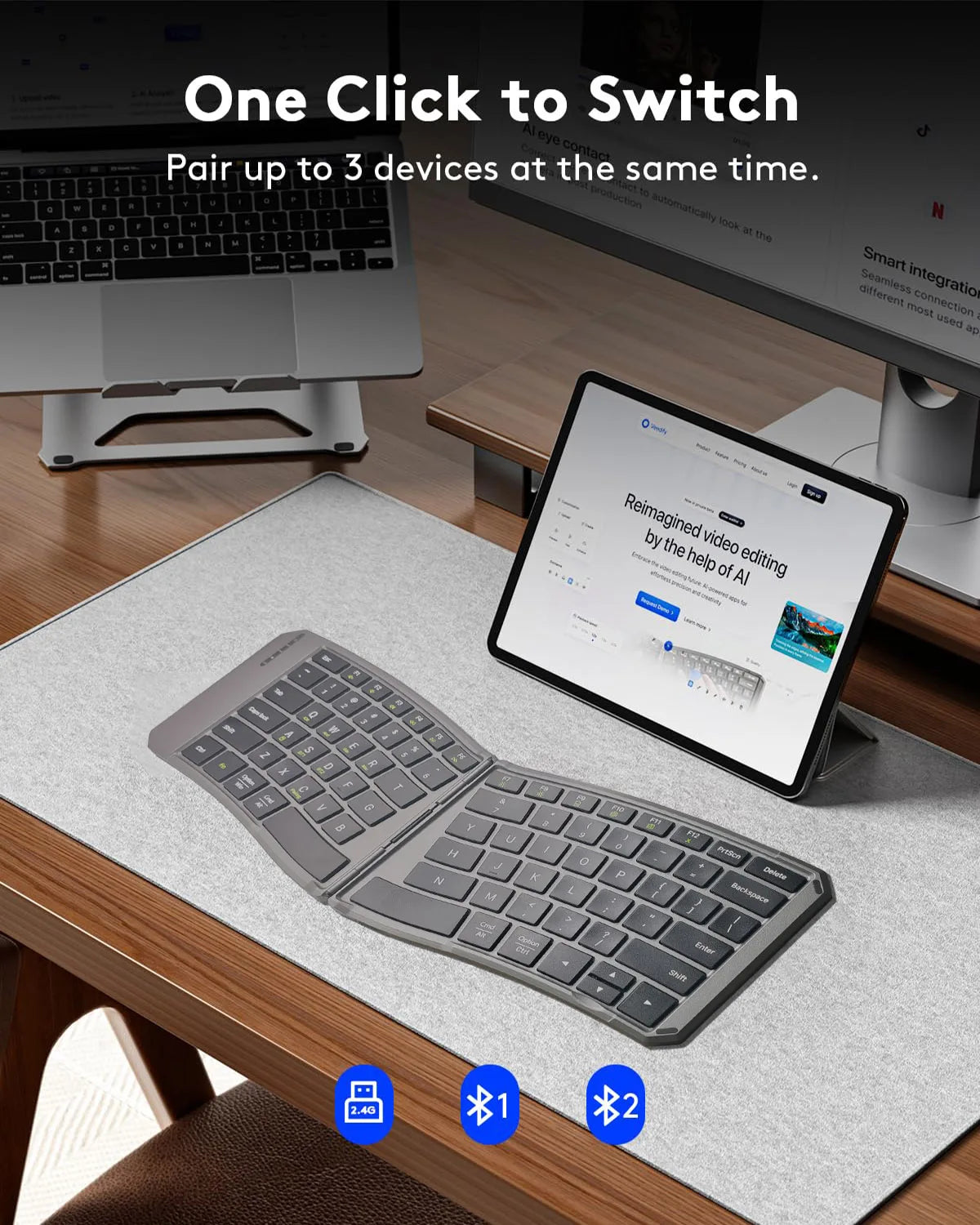 Teclado Bluetooth ergonómico plegable, teclado compacto dividido portátil para viajes de negocios, teclado inalámbrico plegable recargable