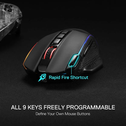 Rato Gaming Sem Fios Redragon M991 26000 DPI 3 Modos para Jogadores, 9 Botões Macro, Iluminação RGB, Preto