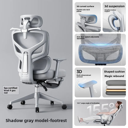 Sedia da ufficio ergonomica in rete con supporto lombare 6D, sedia da computer con schienale alto, sedia da scrivania reclinabile regolabile con poggiapiedi