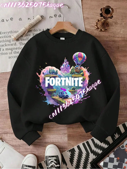 Sweatshirts Fortnite Series para Criança, Modernas para Rapazes e Raparigas, Tops Pullover de Manga Comprida para Outono/Inverno, Roupa Infantil Cartoon, Presentes de Aniversário