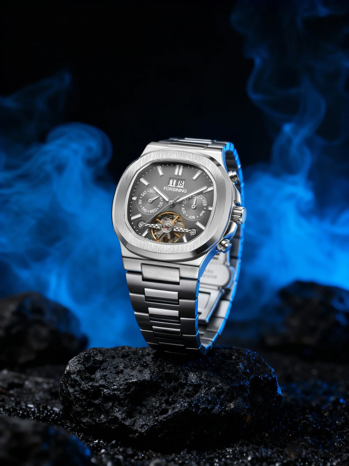 Forsining 481 Man New Tourbillon  Brands Watch Week Date Automatic Movement Mechanical Watches Stainless Steel Waterproof Clock