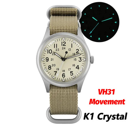 Militado ML07 Quartz Watch VH31 Movement Sapphire Crystal Military Watch 100m Waterproof High Clear AR Coating Luminous Watch