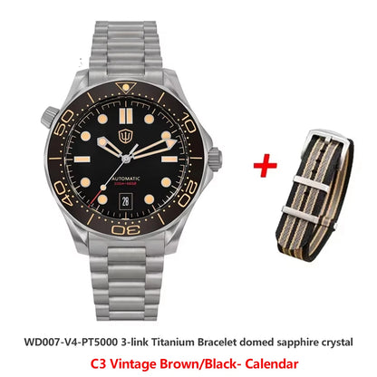 Watchdives WD007 V4 Titanium NTTD Dive Watch PT5000 Automatic Movement Sapphire Super Luminous Domed Crystal 42mm Men Watches