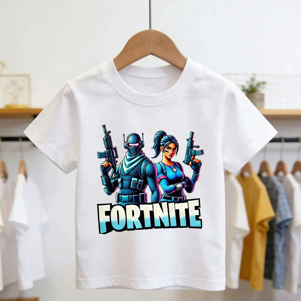 Fortnites Theme Cartoon Printed T-Shirt Summer Child White Cotton T-Shirt Cartoon Hot Game Fortnite Short Sleeve