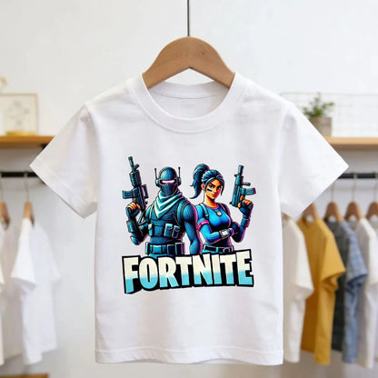 Fortnites Theme Cartoon Printed T-Shirt Summer Child White Cotton T-Shirt Cartoon Hot Game Fortnite Short Sleeve