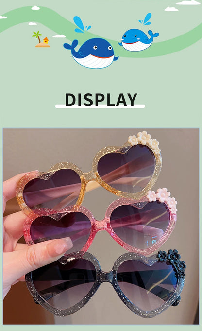 Baby Girls Cute Acrylic Heart Shape Flowers UV400 Sunglasses Children Outdoor Sun Protection Sunglasses Kids Sun Glasses