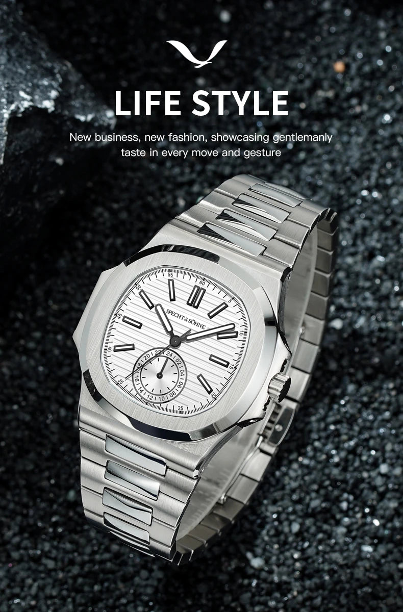 Specht & Söhne New Classic 40.8MM Ultrathin Watch For Men Japan VH60 Movt Sapphire Crystal 5980 Sports Wristwatch 50M Waterproof