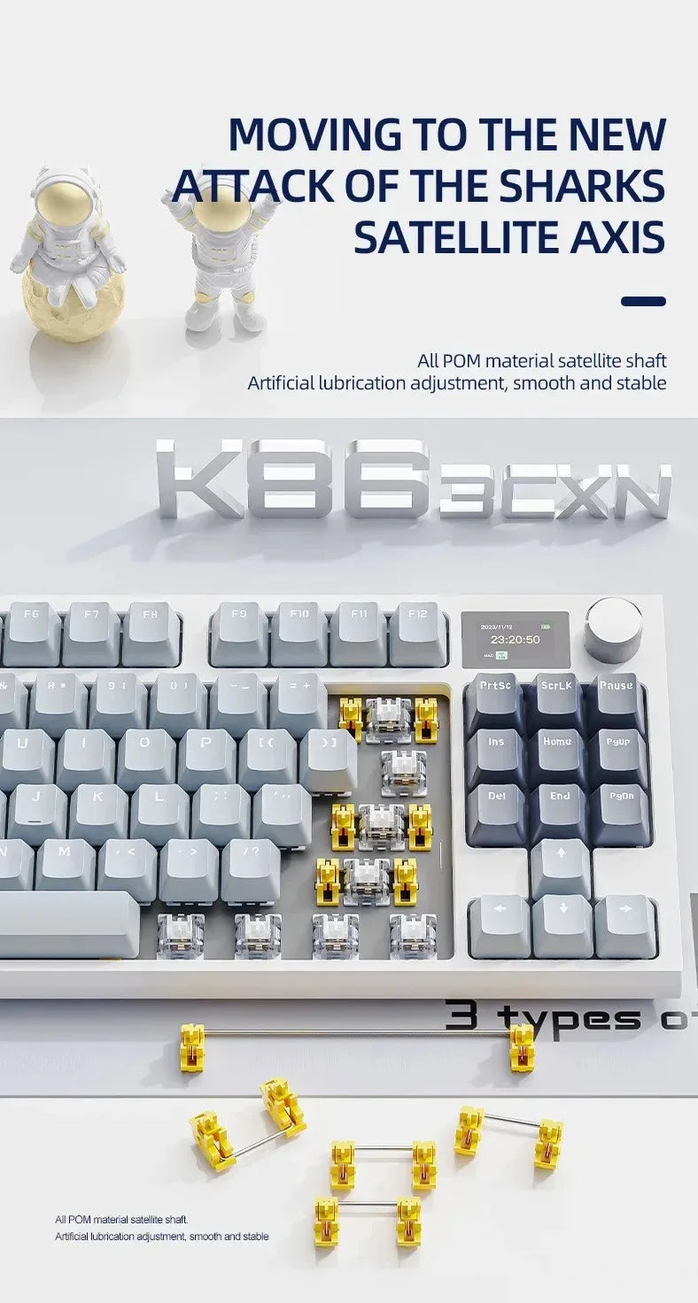 Attack Shark K86 Wireless Mechanical Keyboard, TFT Display, Metal Knob,RGB Backlit, Hot-Swappable, Bluetooth for Gaming & Office