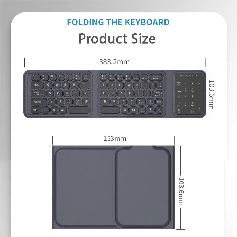Jomaa Bluetooth Foldable Keyboard ,Tri-Fold Wireless Keyboard,PU Leather Cover 3 Device Connections,for Tablet Phone Laptop
