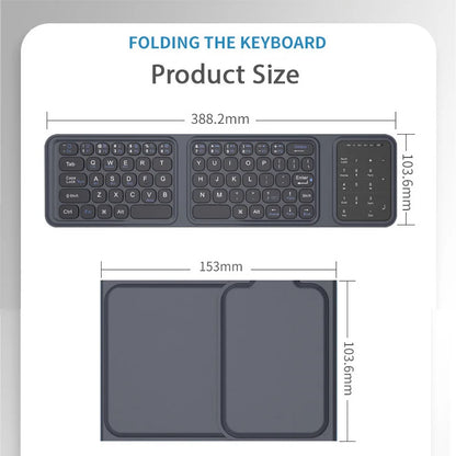 Jomaa Bluetooth Foldable Keyboard ,Tri-Fold Wireless Keyboard,PU Leather Cover 3 Device Connections,for Tablet Phone Laptop