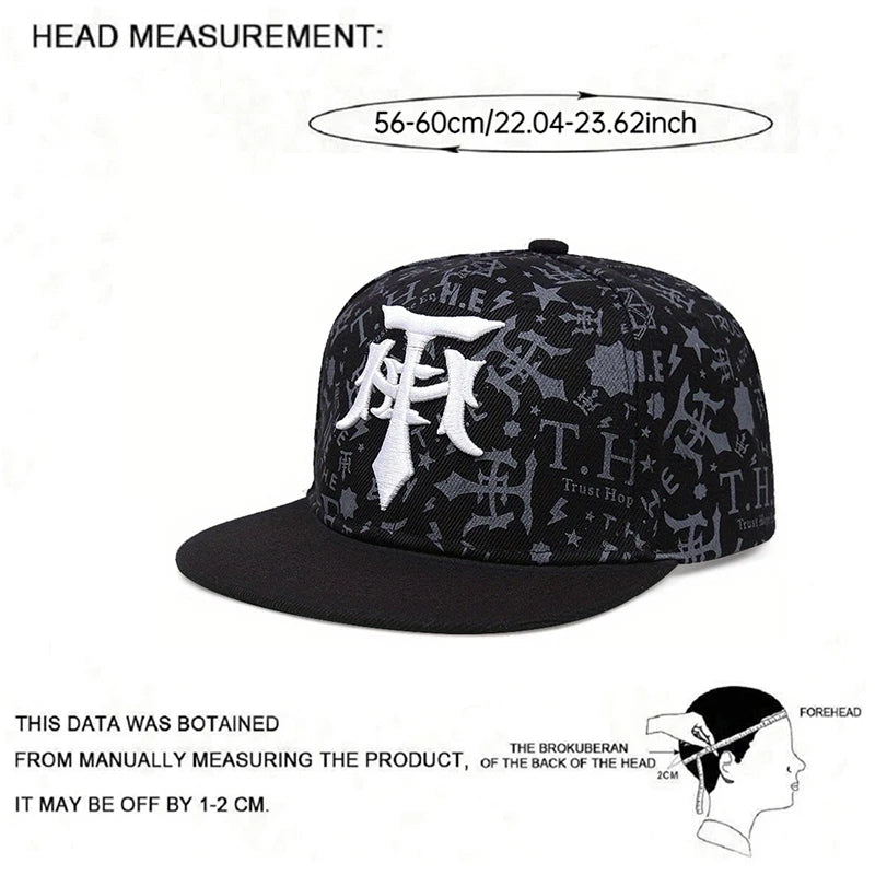 2025 Creative New Baseball Hat T Embroidery Graffiti HipHop Hat Street Fashion Decorative Hat Daily Leisure Flat Edge Hat Unisex
