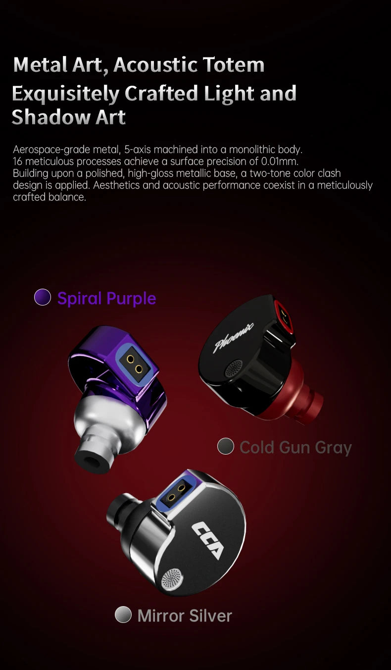 CCA Phoenix HiFi Wired Earphones Metal Alloy In-Ear Headphones with 10mm Dual Magnetic Dynamic Driver for Gaming & Music