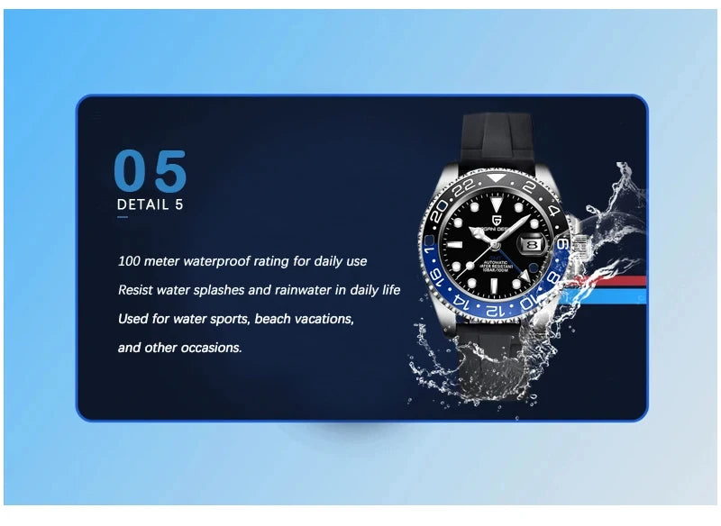 PAGANI DESIGN 40mm GMT Men's Mechanical Watches Rubber Strap Rotating Bezel 100 Waterproof Sports Wristwatch Mens Business Clock