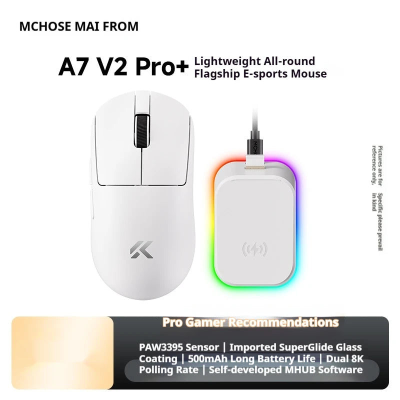 MCHOSE A7 V2 Ultra+ Kabellose Maus Tri-Mode Leichtgewicht Paw3950 Ti 42000dpi 500mah PC E-Sports Laptop Gaming-Maus Zubehör