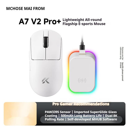MCHOSE A7 V2 Ultra+ Kabellose Maus Tri-Mode Leichtgewicht Paw3950 Ti 42000dpi 500mah PC E-Sports Laptop Gaming-Maus Zubehör