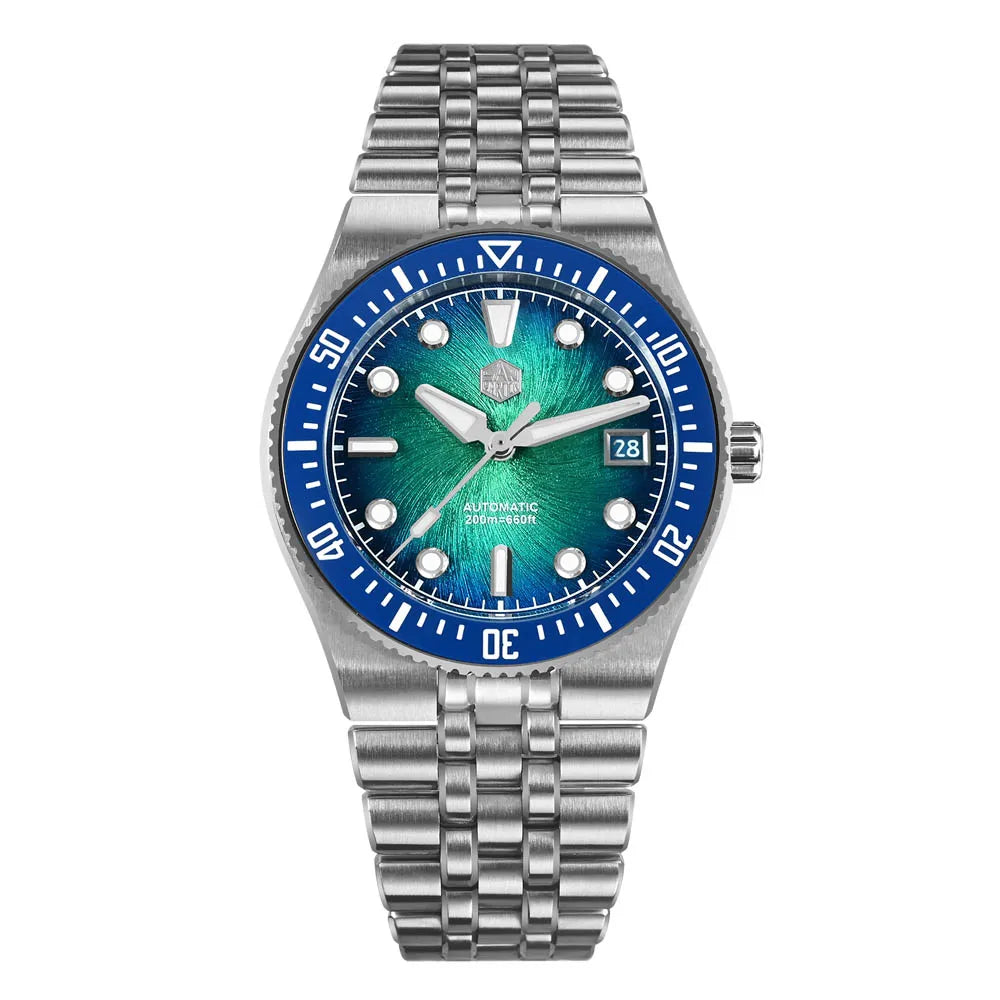 San Martin 40mm Enamel Spiral Dial Integrated Bracelet Men Diver Watch Miyota 9015 Automatic Mechanical Waterproof 200m SN0148