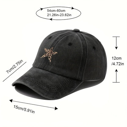 Retro imitation baseball cap with leopard print star design for leisure outdoor travel, fishing, and hiking