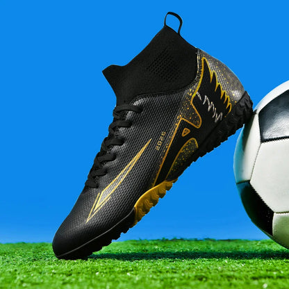 Nouvelles chaussures de football pour hommes, chaussures de football en salle de haute qualité, chaussures de sport, futsal, cheville haute, antidérapantes, ultralégères, antidérapantes pour l'extérieur