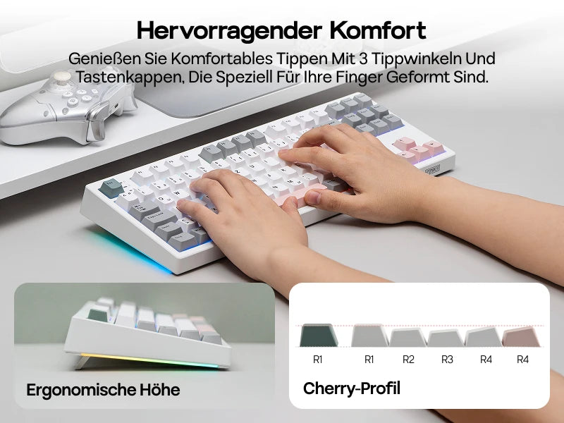 EPOMAKER TH87 ISO-DE Tenkeyless TKL Layout Wired/Bluetooth/2.4 GHz Wireless Mechanical Keyboard with 10000mAh Battery for PC/Mac