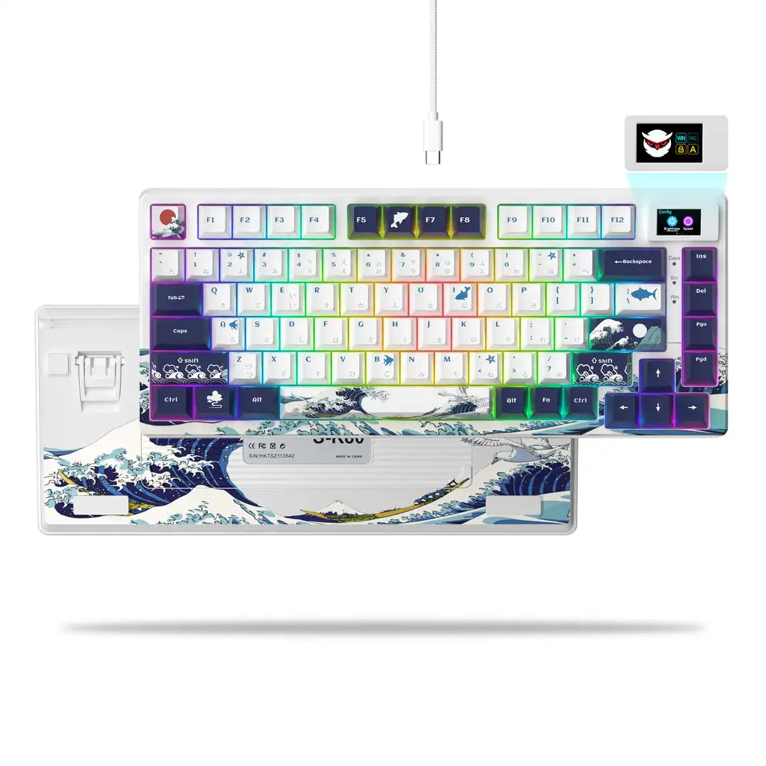 Teclado gamer Womier S-K80 com ecrã OLED a cores, teclado mecânico gaming hot-swappable com montagem gasket, teclado RGB personalizado