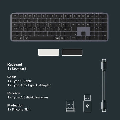 Keychron B6 Pro ISO Layout Ultra-Slim Wireless Keyboard Full Size Portable Lightweight 2.4GHz & Bluetooth Connections