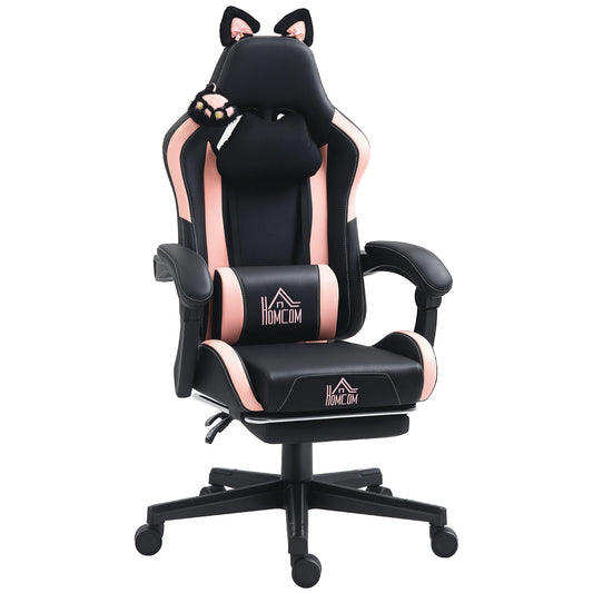 HOMCOM Gaming Chair with Adjustable Height Arms, Footrest, Reclining Backrest, Ergonomic Racing Style Office Chair for Gaming & Work