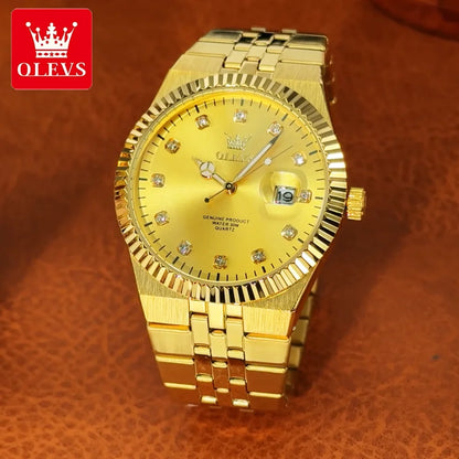 OLEVS New Quartz Man Watch Luxury Brand Diamond Dial Steel Strap Watch for Men Auto Date Waterproof Luminous Men's Watches 2989