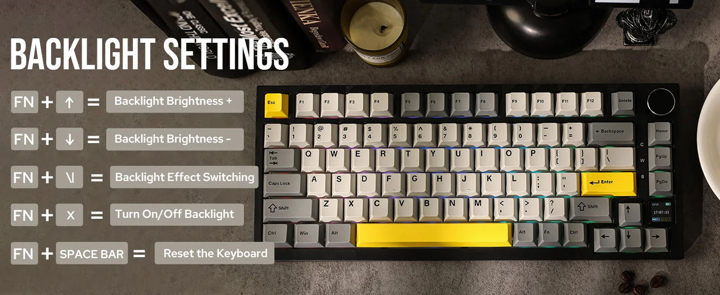Ajazz AK820 Pro 75% Gasket-mounted Wired/Bluetooth 5.1/2.4G Wireless Mechanical Keyboard with TFT Screen for Win/Mac