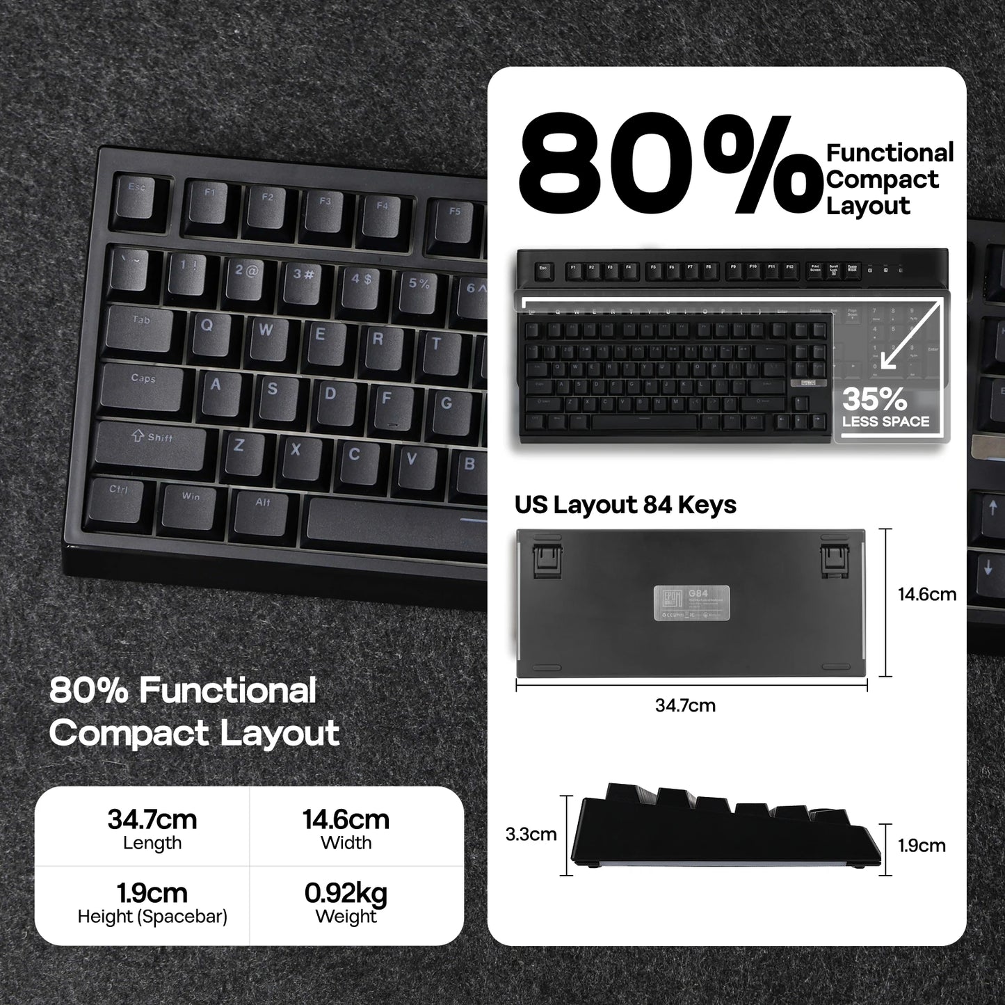 EPOMAKER G84 VIA 80% Layout Hot-Swap Gasket-Mounted Wired/2.4GHz/Bluetooth Wireless Mechanical Keyboard with RGB Backlight