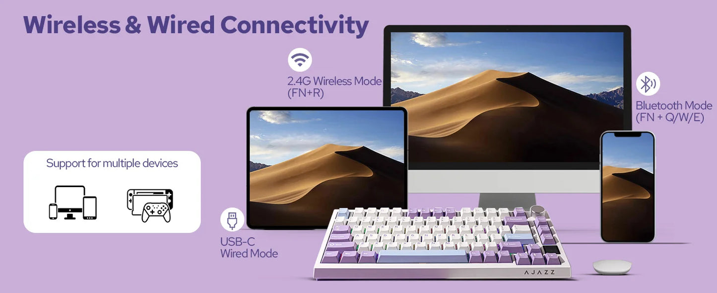 AK820 PRO AJAZZ 0.85TFT Screen Mechanical Keyboard Custom GlF image 3 Modes Hot-Swap