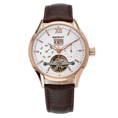 BERNY Automatic Watch for Men Auto Self-wind Mechanical Watches Date Skeleton 5ATM Luxury Male Wristwatches
