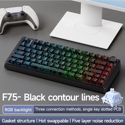 AULA F75Pro Wireless Gaming Mechanical Keyboard 75% Customized RGB Layout Gasket Mounted Side-engraving PBT Keycaps