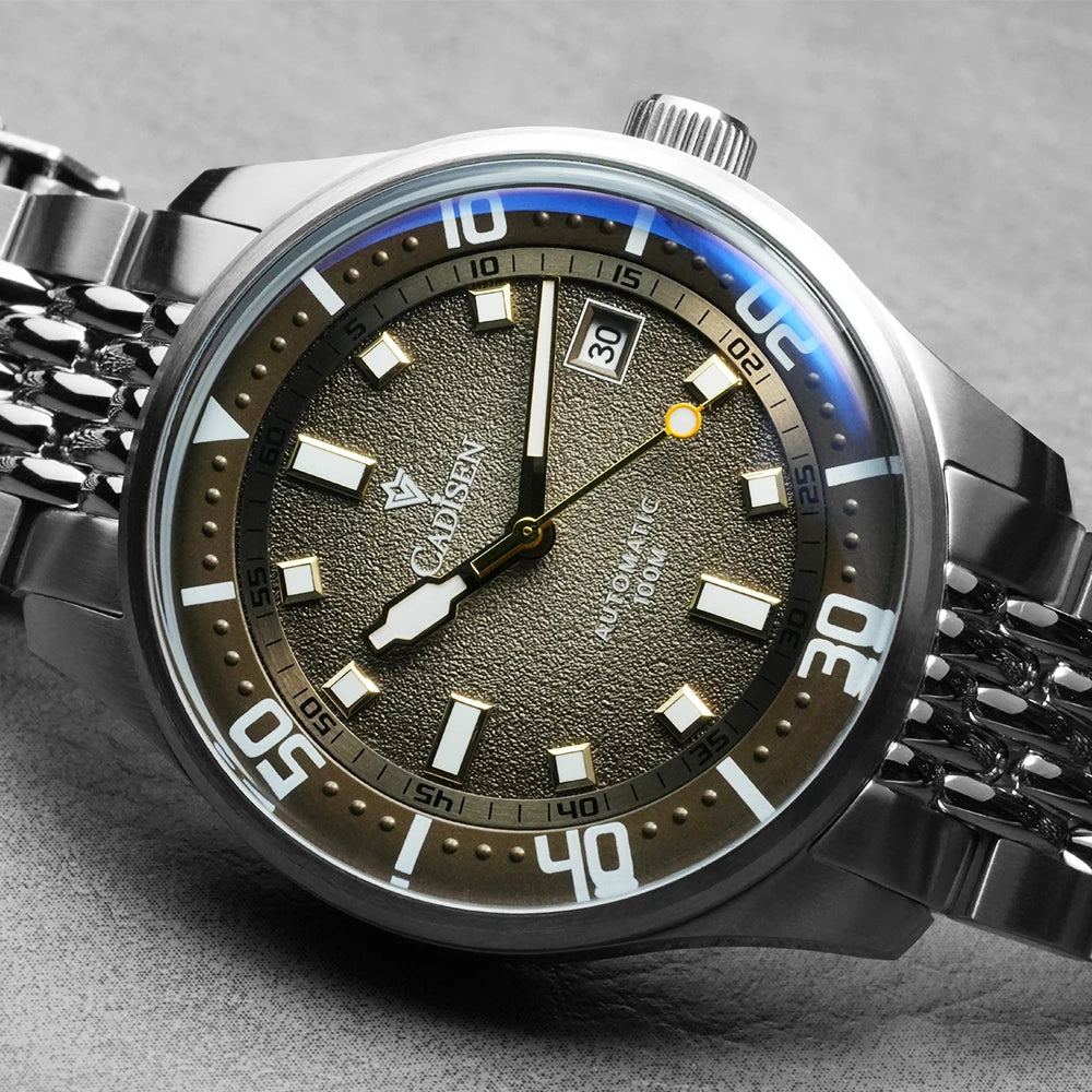 CADISEN Automatic Mechanical Watch Man Silver Business Casual Waterproof Watch Japan MIYOTA 8215 Movement Domed Glass Mens Watch