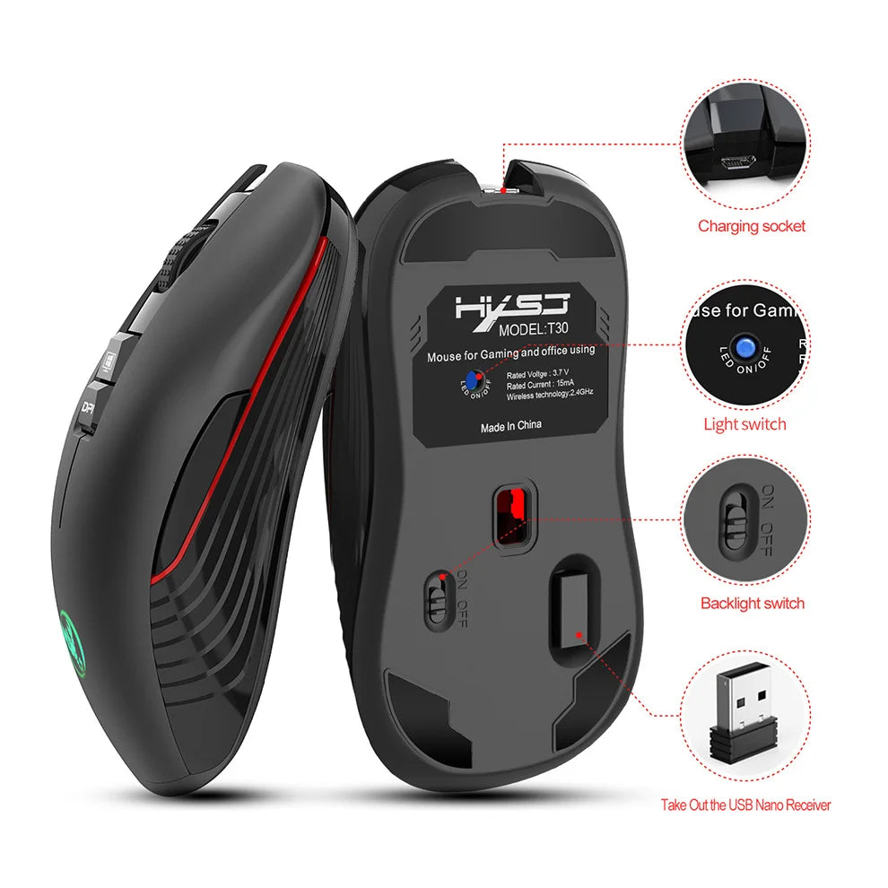 Ασύρματο ποντίκι USB-C 2.4G, επαναφορτιζόμενο gaming ποντίκι 3600DPI με 7 κουμπιά, αθόρυβο ποντίκι Type-C για Macbook, laptop, PC, παιχνίδια και υπολογιστή