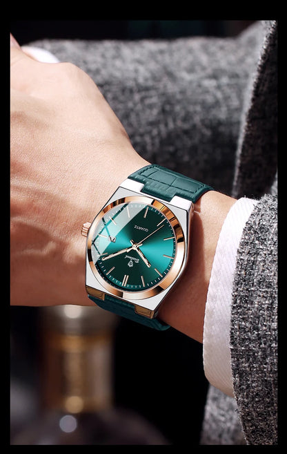 BINBOND luxury quartz wristwatch for men – Water-resistant, luminous, with automatic date – Professional, sporty, trendy and casual styles – Leather strap