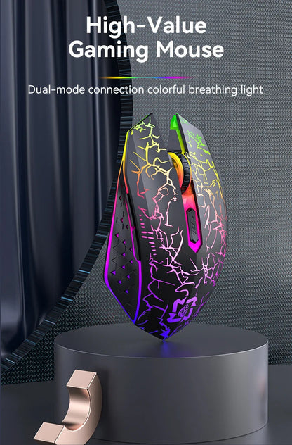Rato sem fios Bluetooth 2.4GHz recarregável com retroiluminação RGB, 1600 DPI, design ergonómico, rato gaming para PC, portátil e MacBook